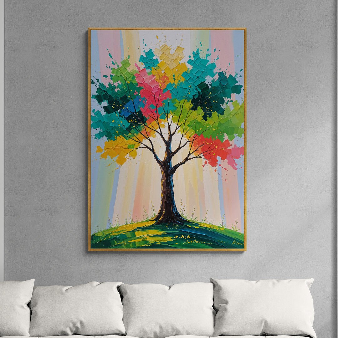 poster astratto albero della vita multicolore per salotto