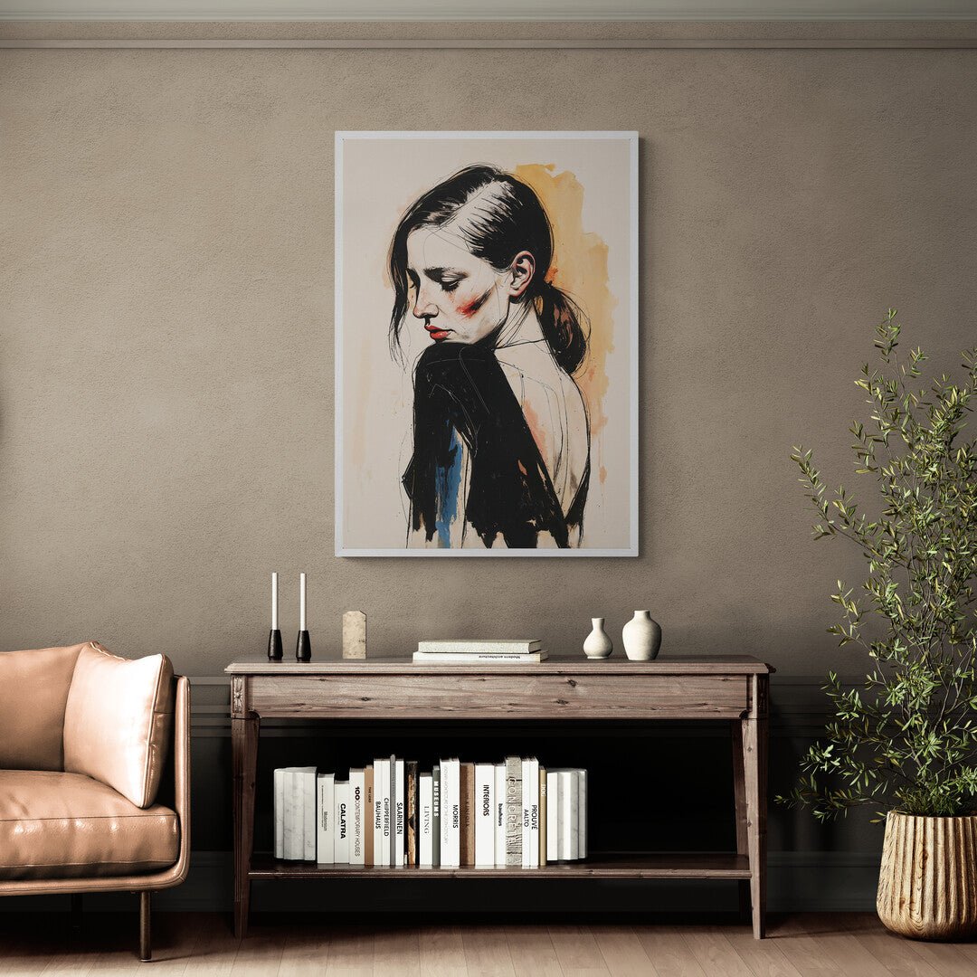 Immagine decorativa con figura di donna astratta, perfetta per ambienti eleganti