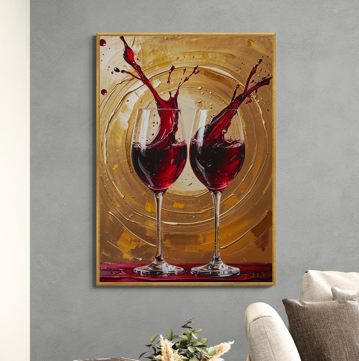 arte contemporanea a tema vino colori rosso e oro