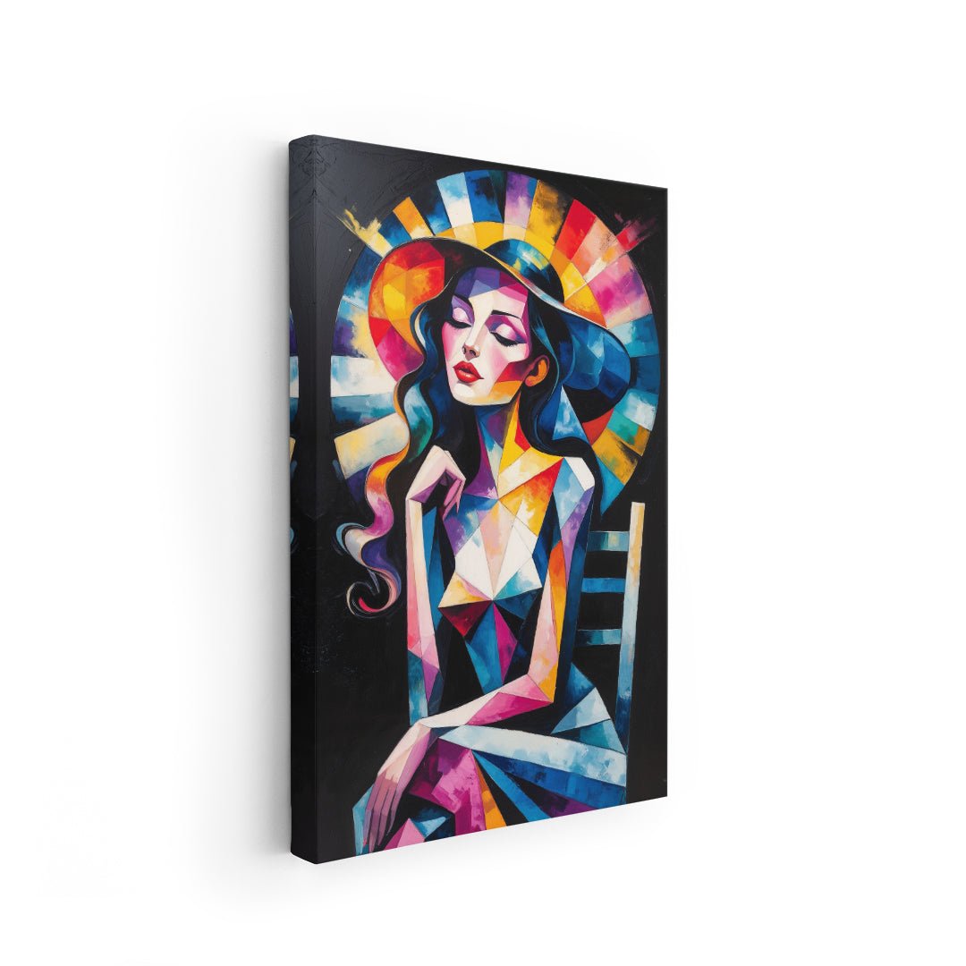 quadro verticale donna elegante make-up grafico palette vibrante