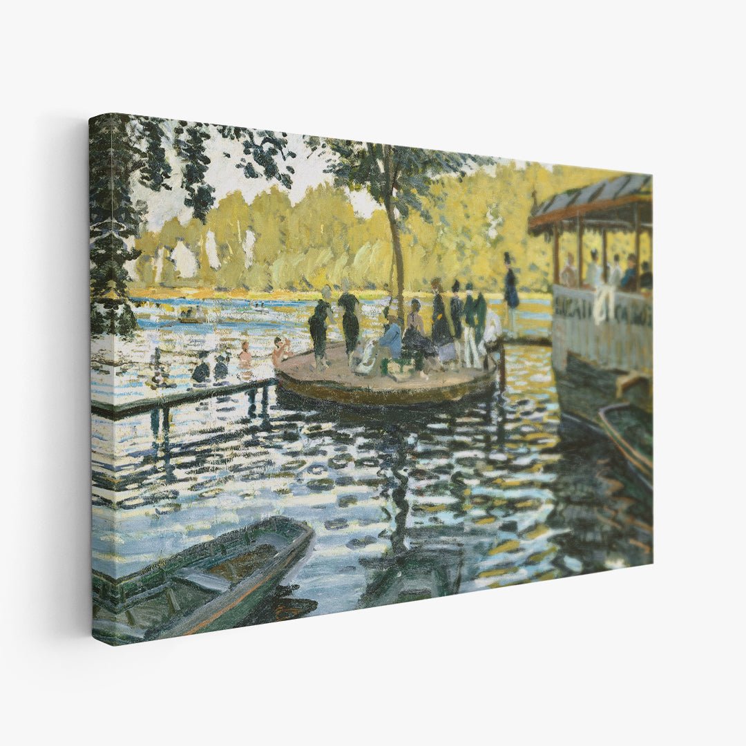 Stampa artistica con barche e bagnanti in stile impressionista