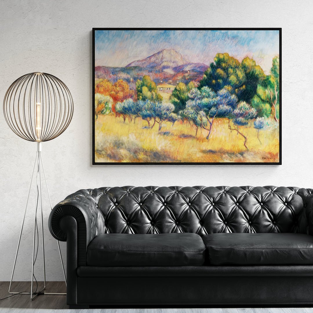 Paesaggio impressionista con montagne e ulivi