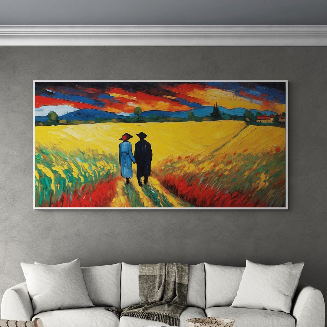 Tela decorativa con paesaggio emozionale e coppia