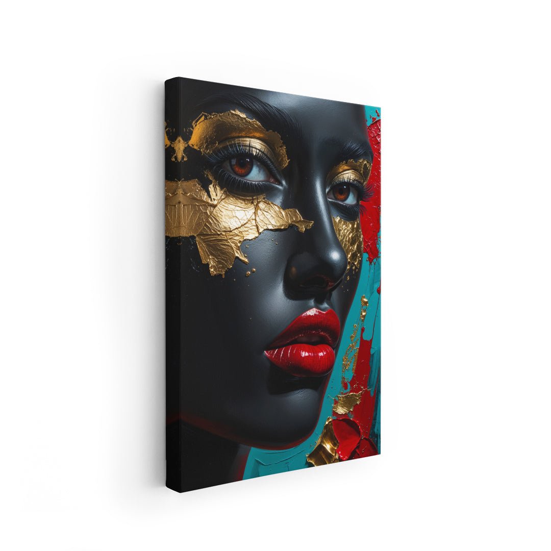 Oro Nero – Trittico Moderno su Tela con Volto Femminile e Foglia Oro