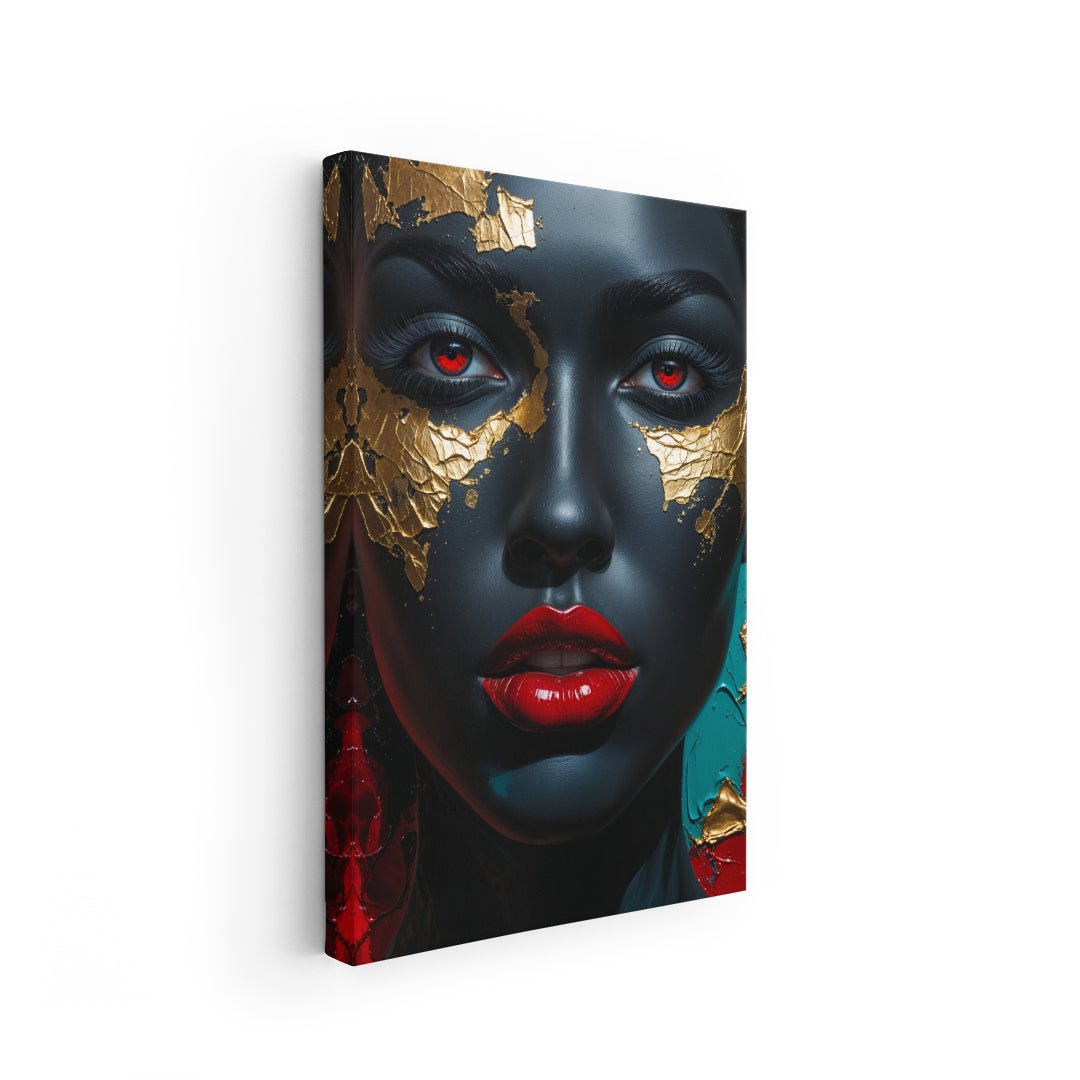Oro Nero – Trittico Moderno su Tela con Volto Femminile e Foglia Oro