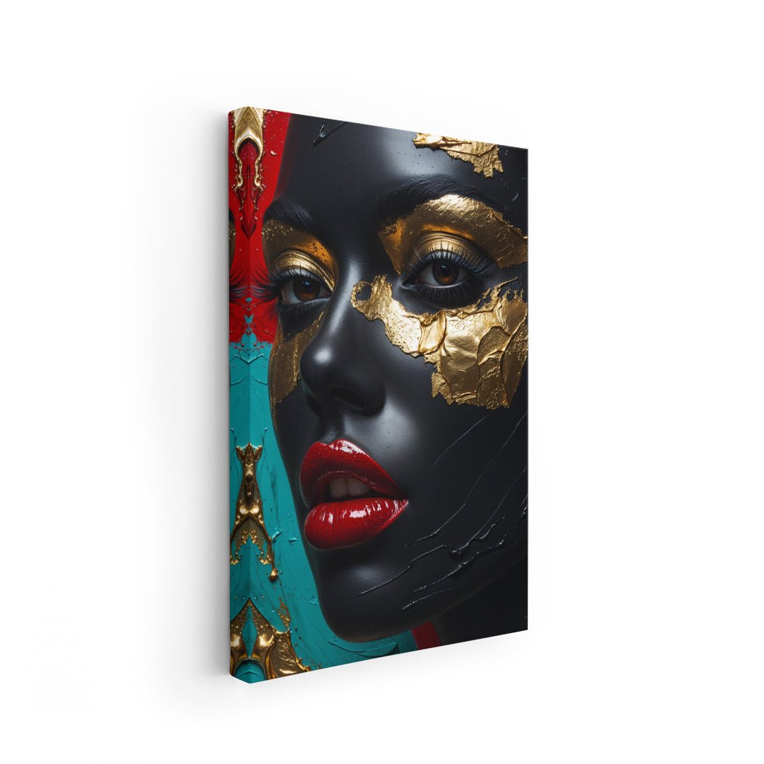 Oro Nero – Trittico Moderno su Tela con Volto Femminile e Foglia Oro