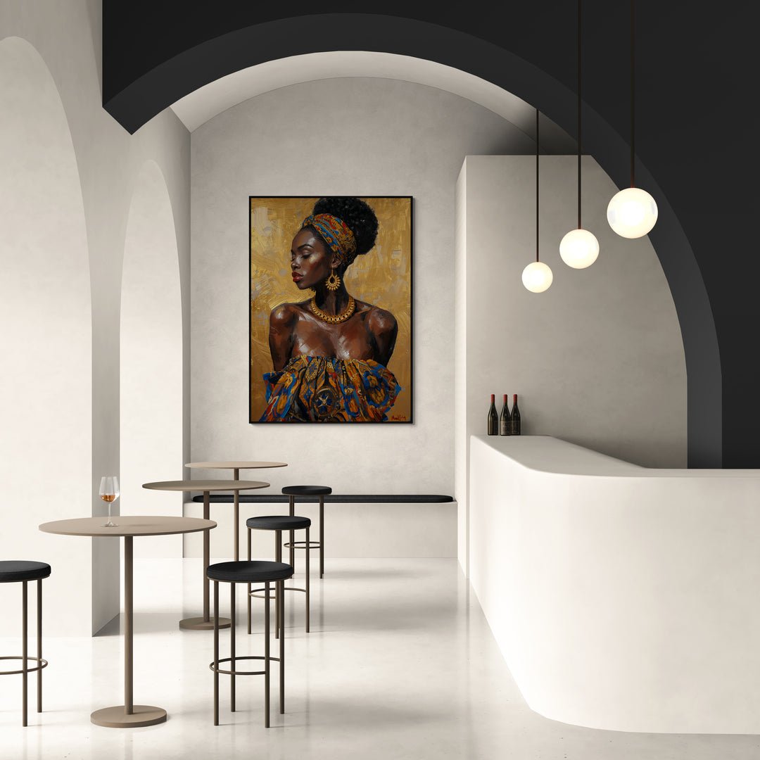 Figura femminile africana con luce calda e dettagli pittorici