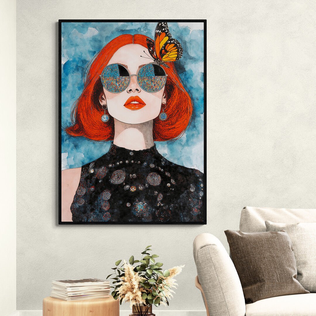 Opera su tela in stile fashion con sfumature blu e tratti eleganti
