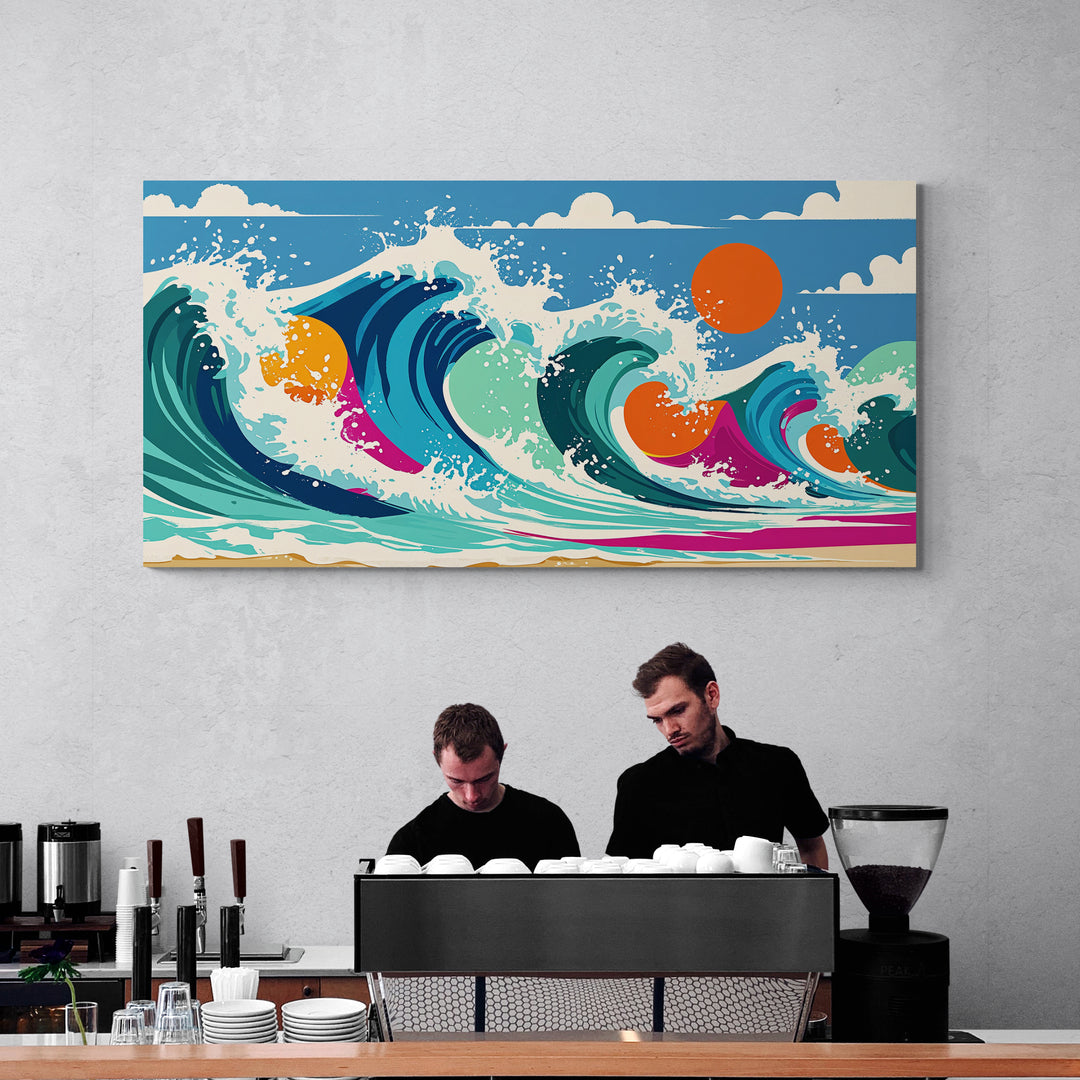 Quadro decorativo con onde e sole arancione