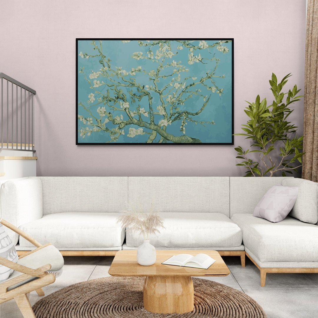 Ramo fiorito su sfondo turchese – stampa decorativa Van Gogh per soggiorno o camera da letto
