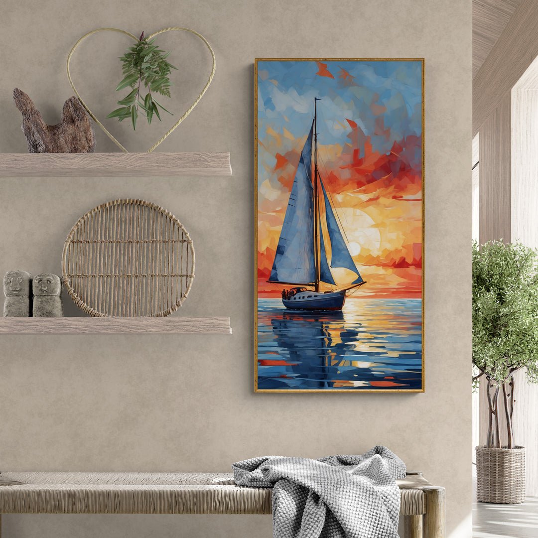 Stampa su tela con paesaggio marino al tramonto