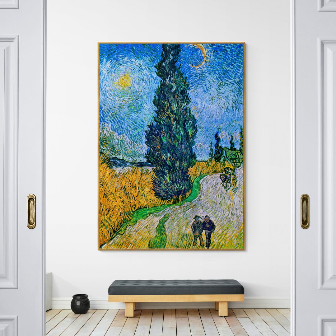 Vincent van Gogh Strada con cipressi e Stelle 1890