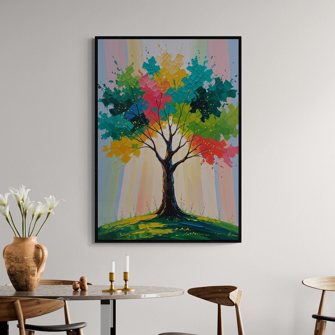 stampa artistica policotone albero contemporaneo colori vivaci