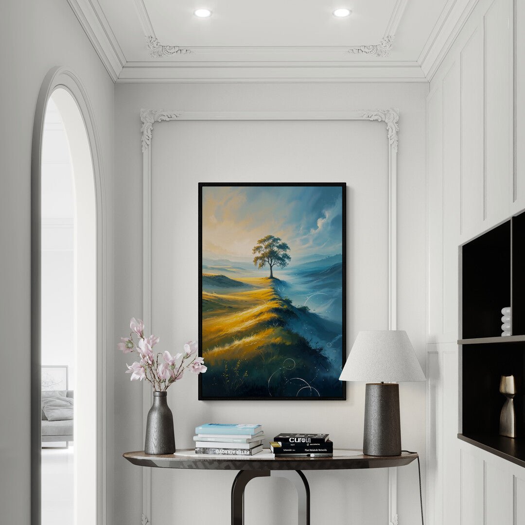 quadro verticale meditativo albero solitario in controluce