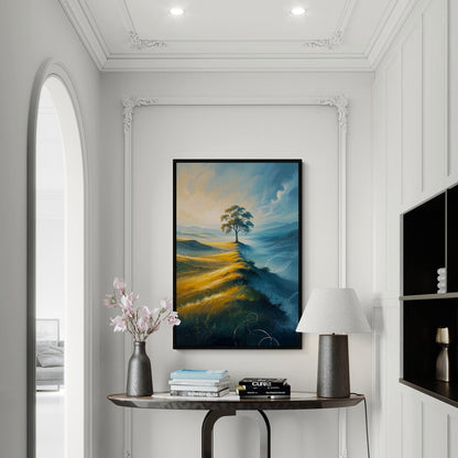 quadro verticale meditativo albero solitario in controluce