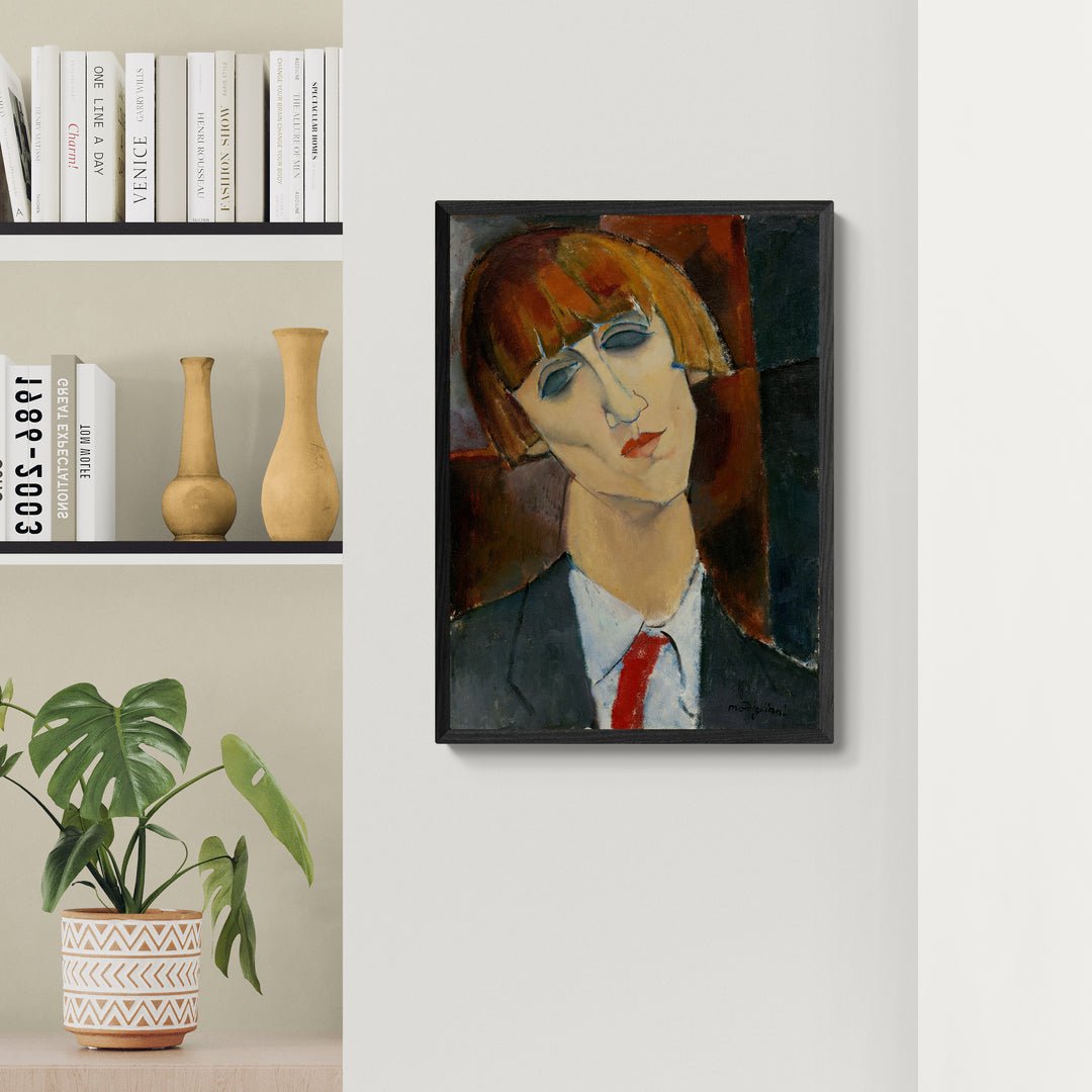 quadro modigliani madame kisling ritratto con capelli ramati e cravatta rossa