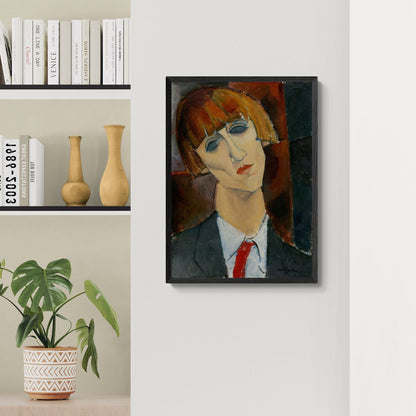 quadro modigliani madame kisling ritratto con capelli ramati e cravatta rossa