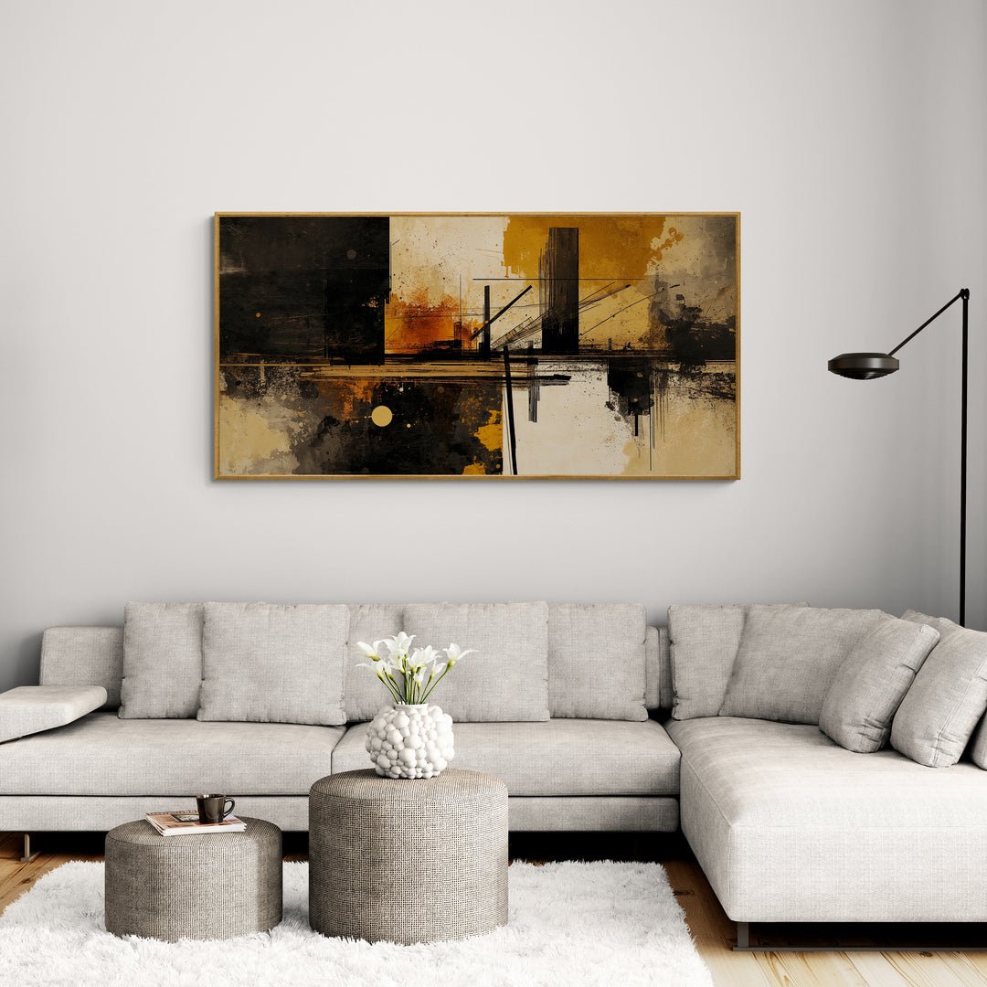 Quadro astratto nero e beige per arredamento contemporaneo