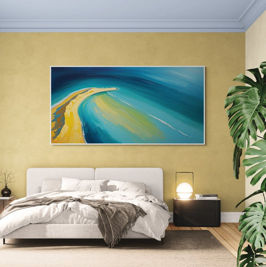 baia a mezzaluna stampa astratta marina su policotone