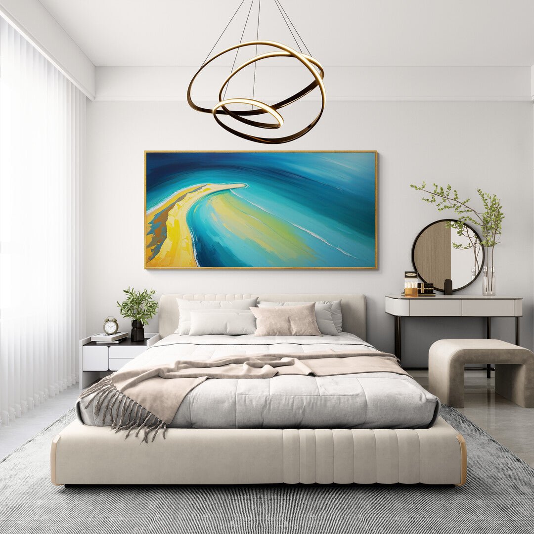 quadro panoramico costa dorata e mare turchese visto dall’alto