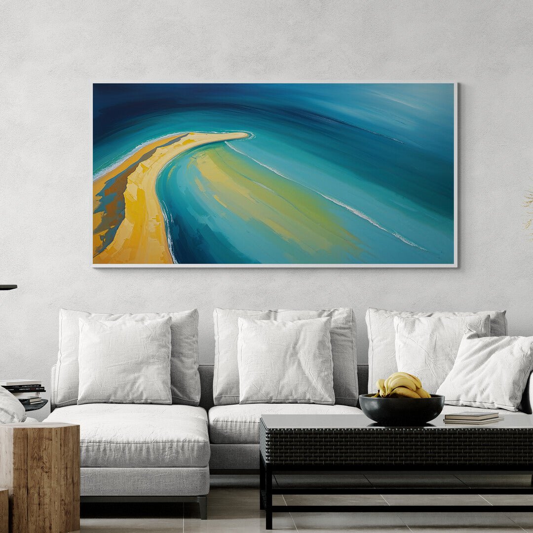 quadro costiero contemporaneo vista drone sabbia e oceano