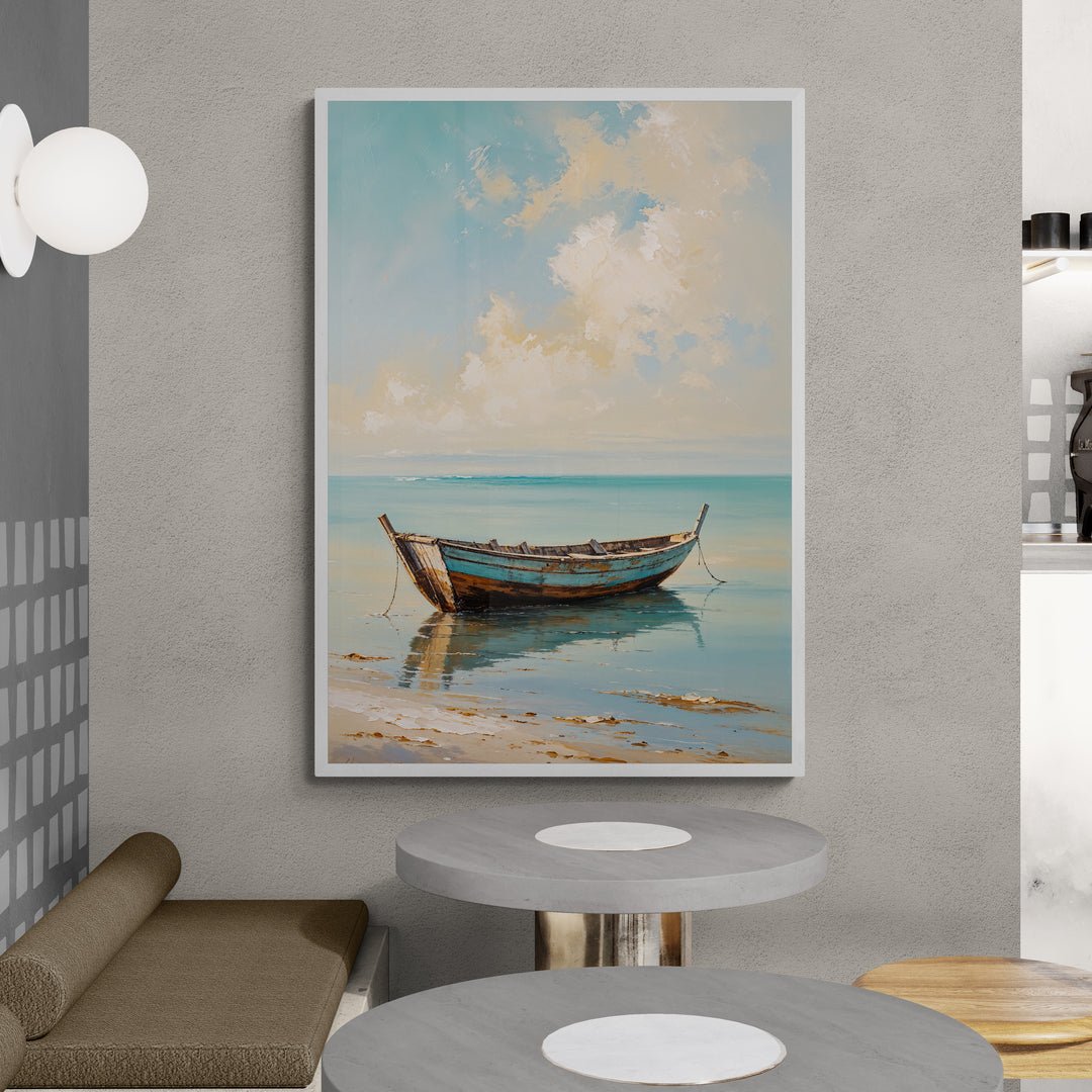 arte da parete mediterranea barca ferma mare calmo colori pastello