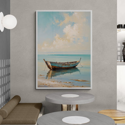 arte da parete mediterranea barca ferma mare calmo colori pastello