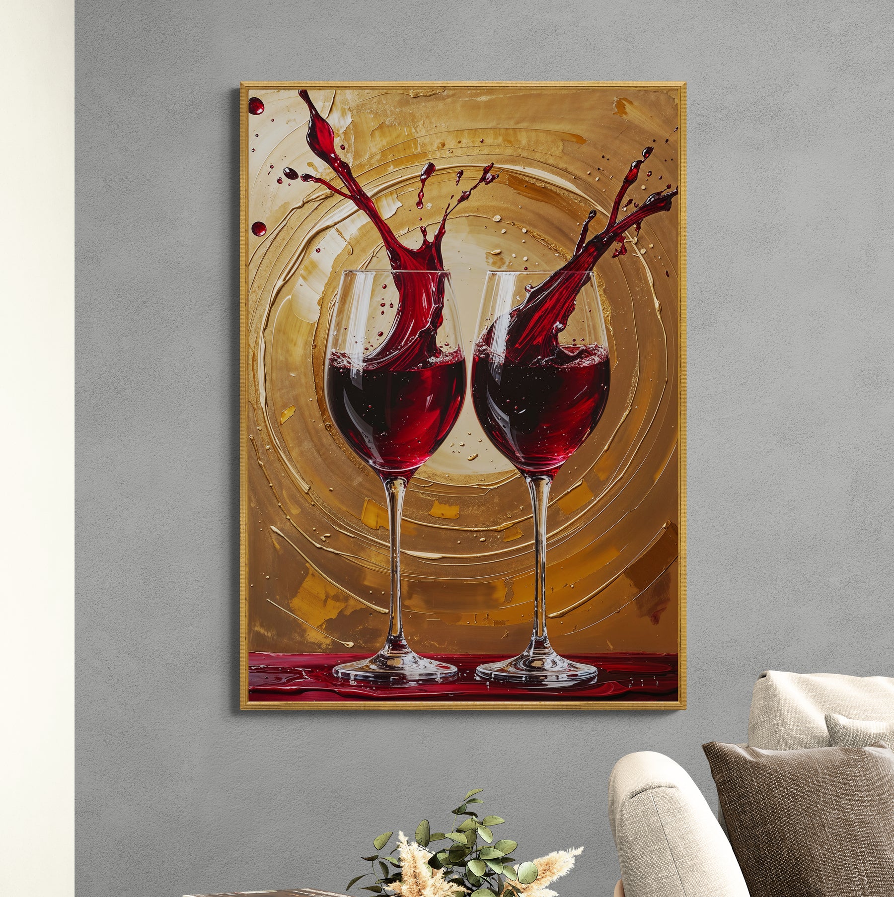 arte contemporanea a tema vino colori rosso e oro
