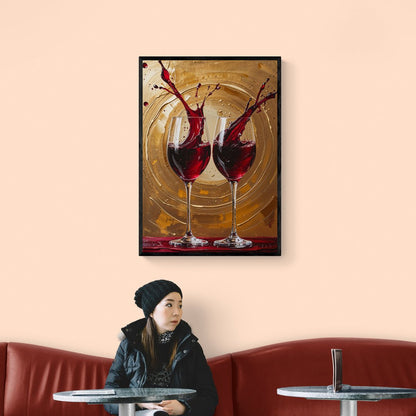 arte da parete per enoteca wine bar con brindisi su fondo oro