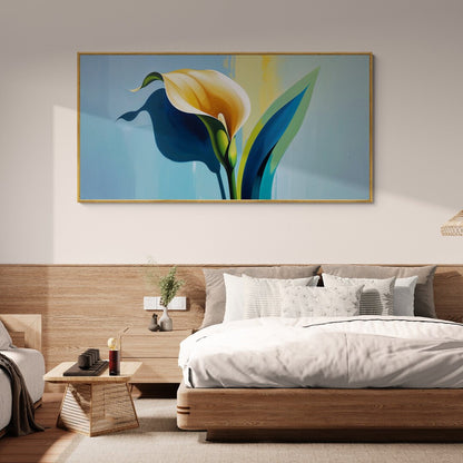 stampa artistica policotone fiore calla elegante fondo azzurro