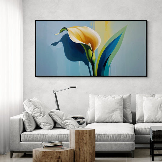 calla dorata su azzurro stampa floreale moderna su policotone