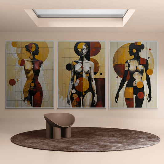 corpo segno silenzio trittico astratto figurativo 3 pannelli stampa su policotone