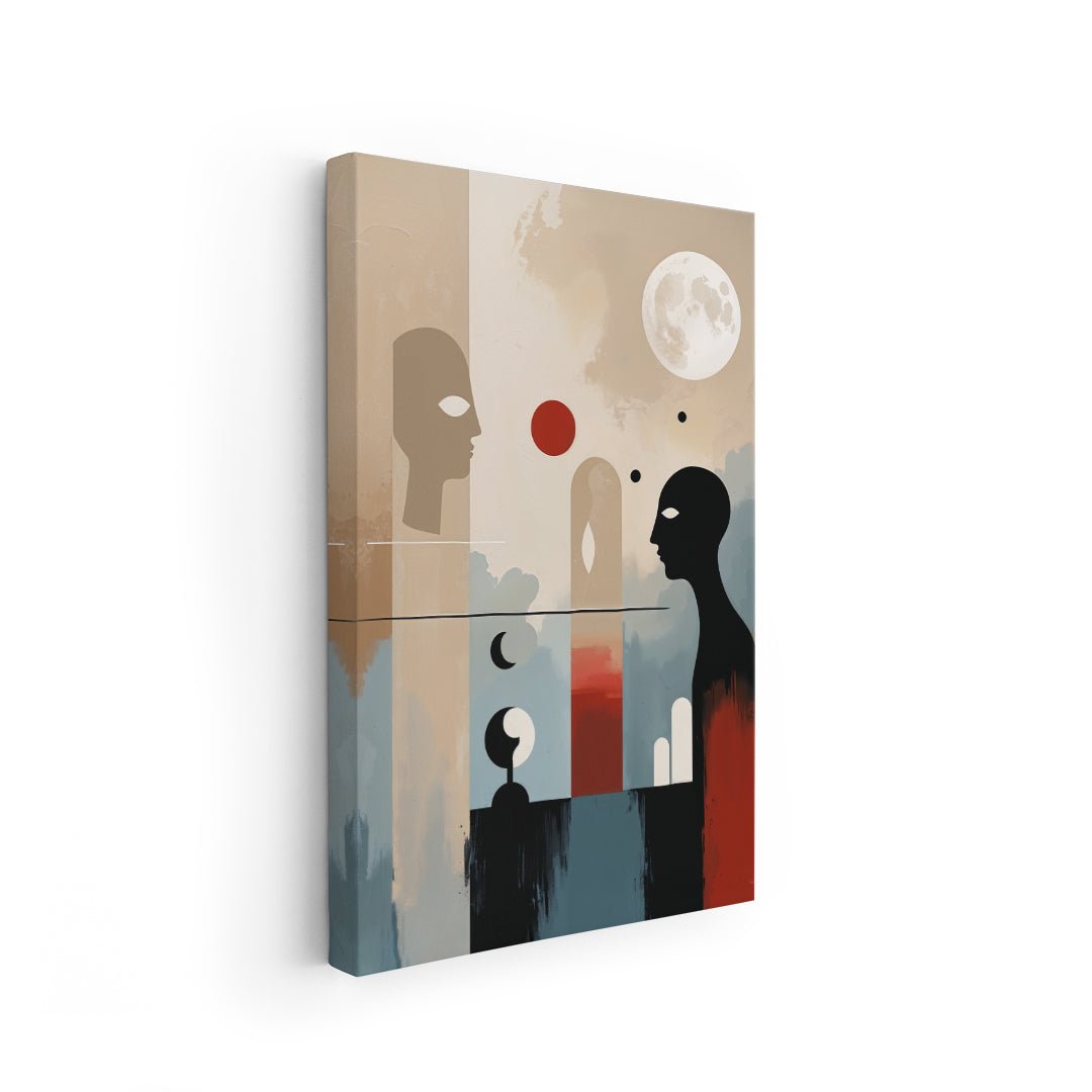 stampa su policotone arte surrealista geometrica con accenti rossi e neri