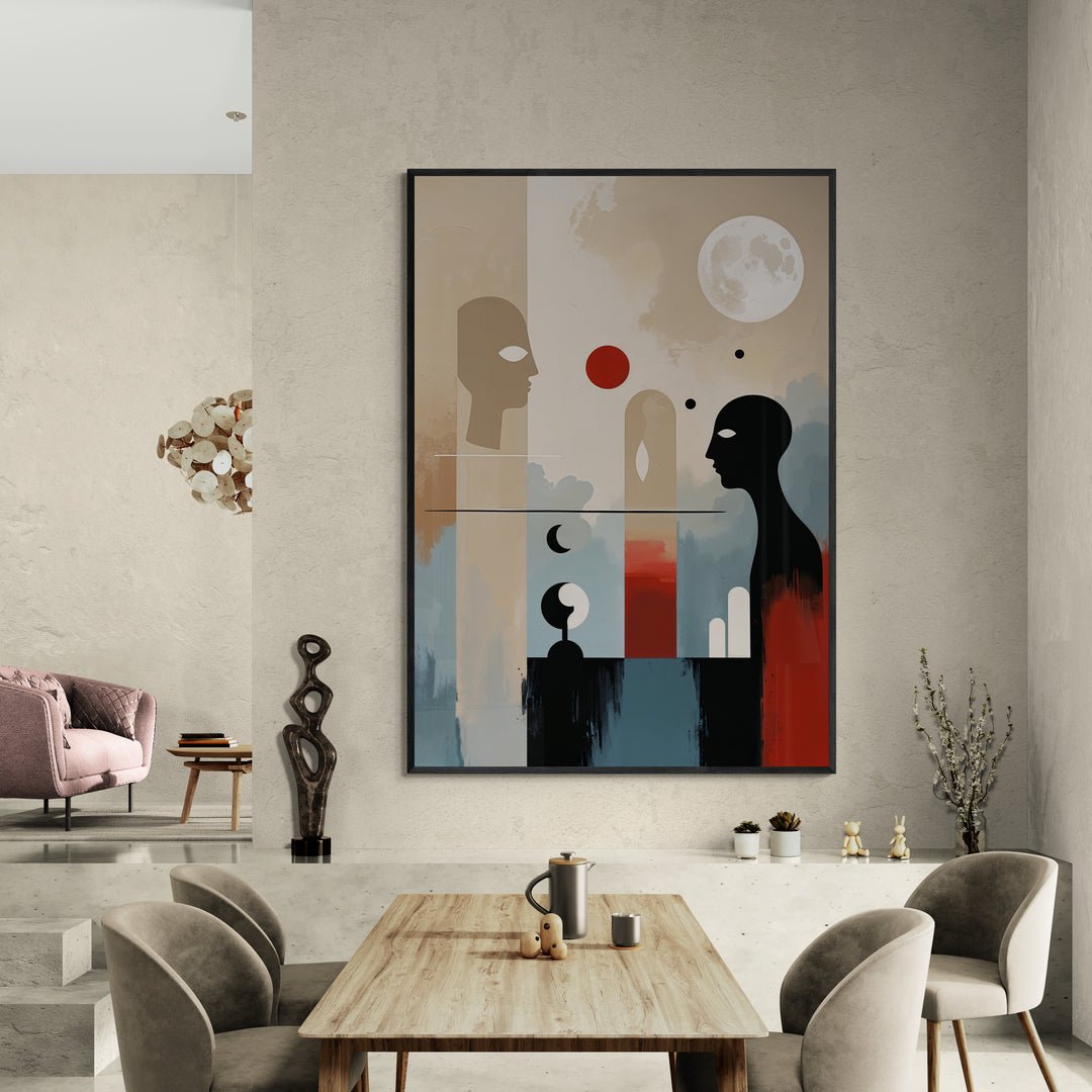 quadro con luna piena e silhouette astratte minimal in vendita online