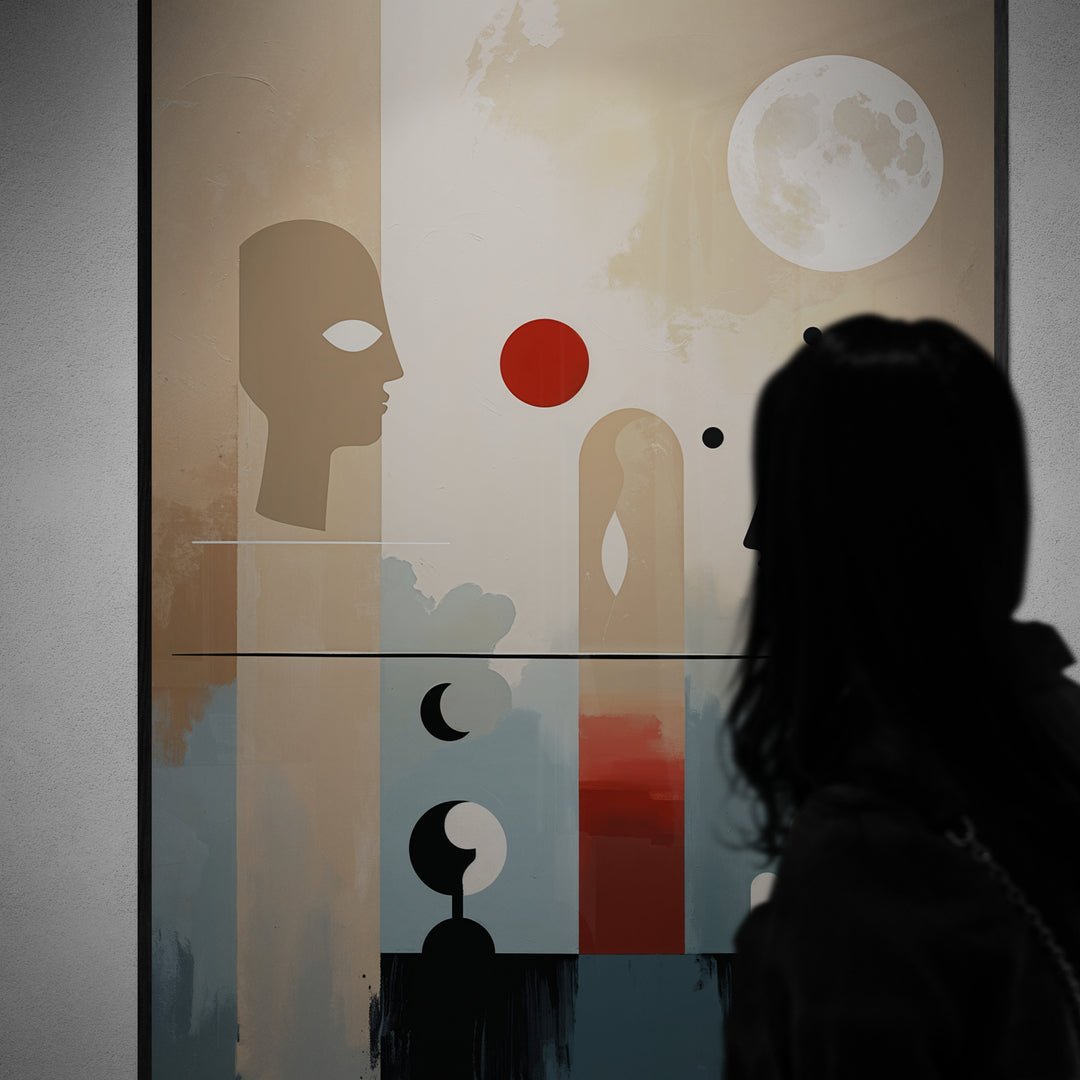 dialogo lunare quadro surrealista astratto moderno stampa su policotone