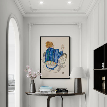 stampa murale premium schiele donna seduta abito a righe 1917