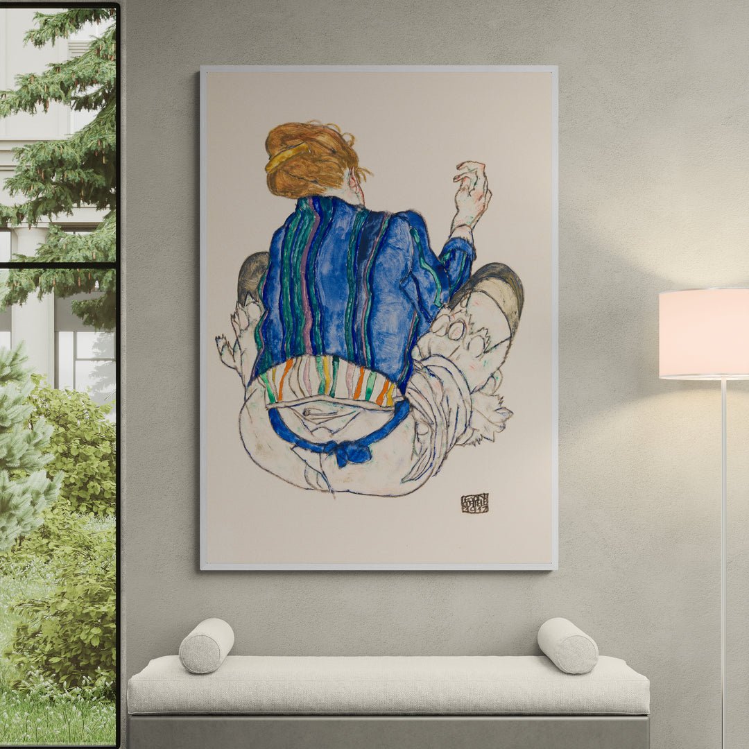 stampa artistica policotone egon schiele disegno 1917 in vendita online