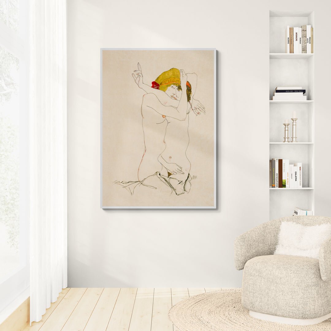 riproduzione schiele due donne abbracciate arte novecento per salotto