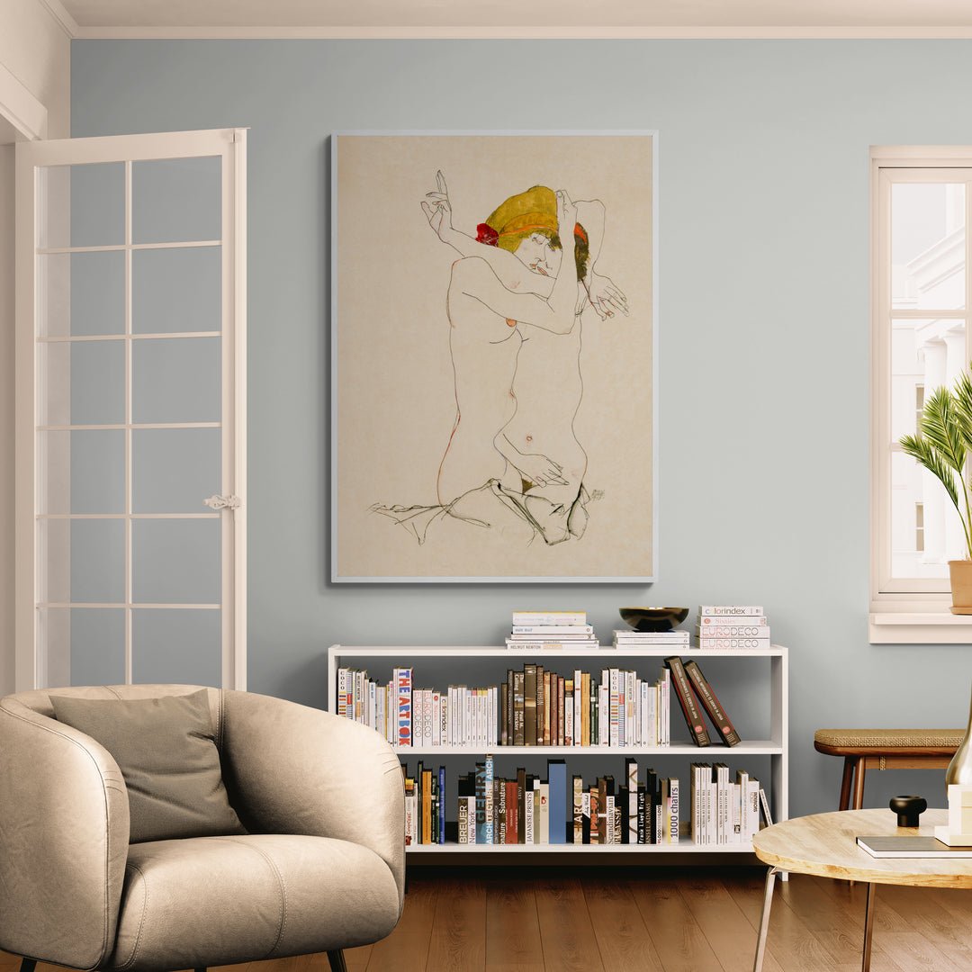 poster moderno schiele abbraccio femminile tratto fine colori caldi