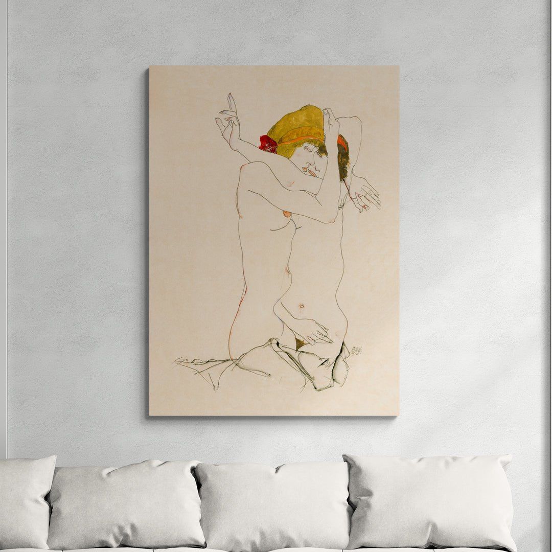 stampa artistica policotone egon schiele 1913 nudo stilizzato con copricapo ocra