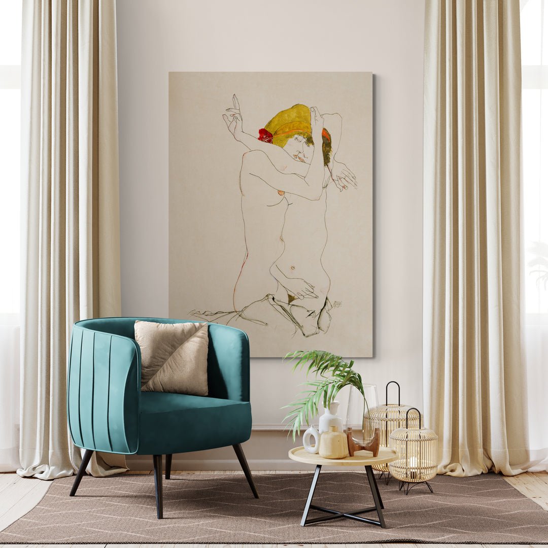 schiele coppia femminile abbraccio linea sottile espressionista in vendita online