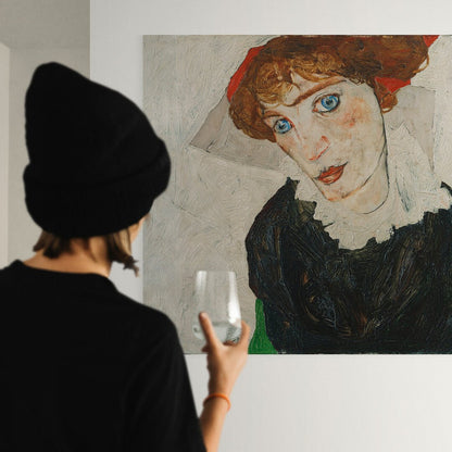 stampa artistica policotone egon schiele 1912 volto inclinato collare bianco