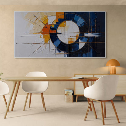"Opera d’arte astratta con struttura geometrica e colori materici"