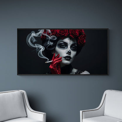 quadro moderno stile gothic glamour donna calavera rose rosse in vendita online