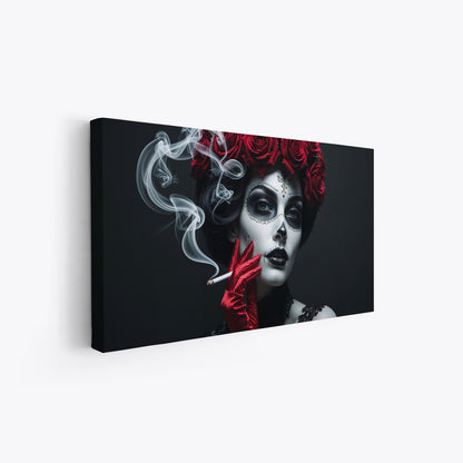 stampa artistica dark chic ritratto femminile con make up calavera e fumo