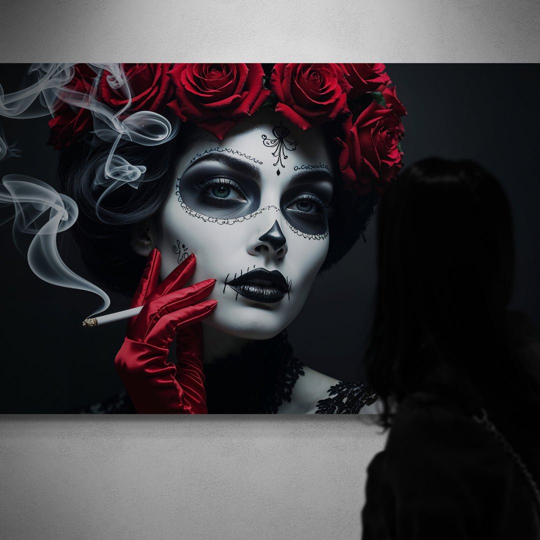 quadro moderno calavera elegante con rose rosse wall art arteinvendita