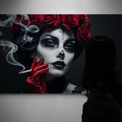 quadro moderno calavera elegante con rose rosse wall art arteinvendita