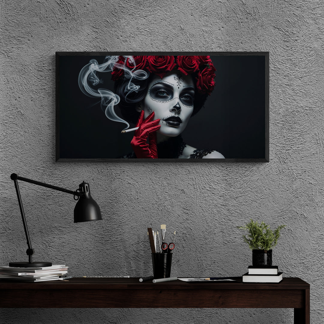 fumo di rosa nera quadro dark glamour stampa su policotone in vendita