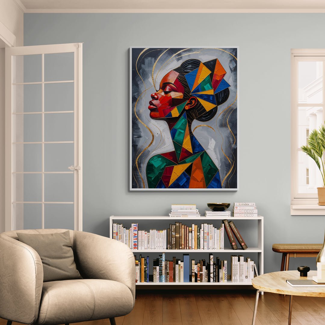 Ritratto astratto di donna in stile geometrico colorato