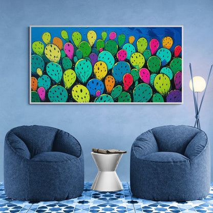 stampa su policotone fichi d india stilizzati pattern mediterraneo colorato